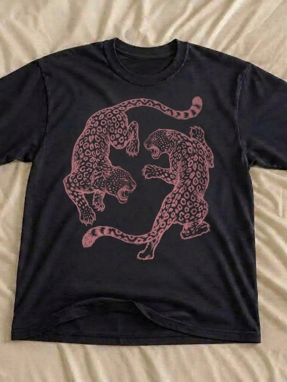 Leopard Circle Duo Shirt, Minimalist Animal Graphic Tee - Unisex Black